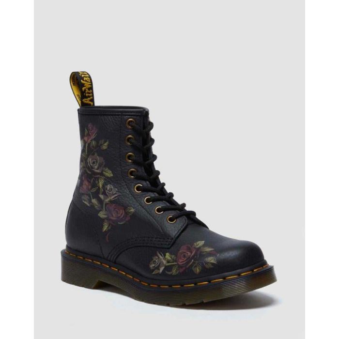 dr. martens 1460 8 eye leather boots decayed roses vonda nappa in black