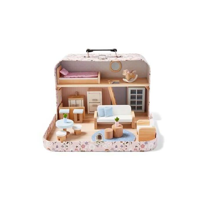 wooden suitcase dollhouse 26 piece set anko